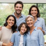 A happy, multi-generational family smiling, showing the peace of mind provided by Humana Dental Insurance.