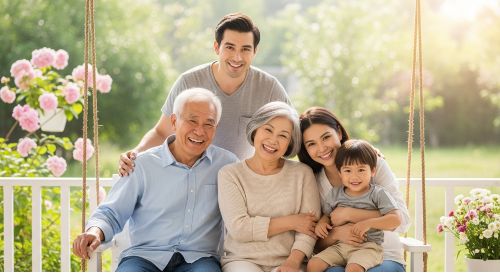 A happy family secure in their future, representing the benefit of life insurance.