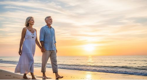 A happy senior couple enjoying a secure retirement, a key benefit of a good life insurance investment. state farm life insurance
