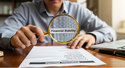 A person researching, focusing on reviews and financial stability.