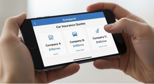A person using a smartphone to compare different car insurance quotes online to find the cheapest rate.