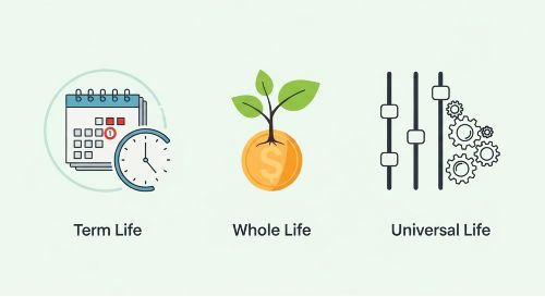 Icons representing State Farm's Term, Whole, and Universal life insurance policy types.