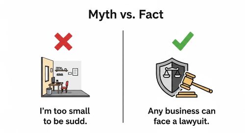 A graphic debunking the myth that small businesses don't need E&O insurance, stating the fact that all businesses have risk.
