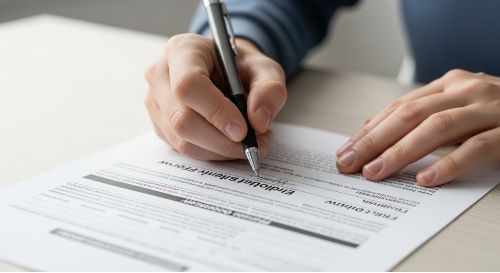 A person's hands filling out a workers' compensation claim form after an injury.