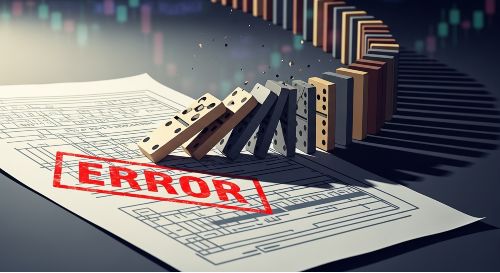 An image symbolizing a professional error on a document causing a domino effect of financial loss for a client.