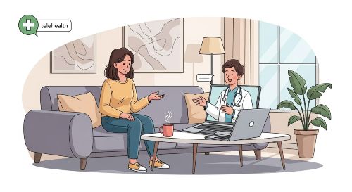 A patient having a convenient telehealth appointment with their doctor from home.