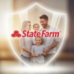 A protective shield with the State Farm logo guarding a happy family, symbolizing state farm life insurance security. state farm life insurance