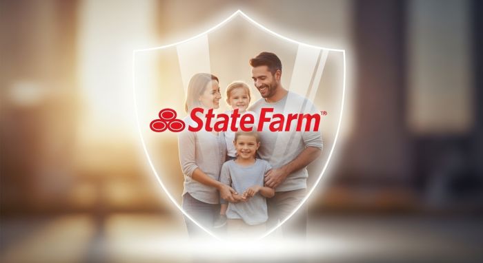 A protective shield with the State Farm logo guarding a happy family, symbolizing state farm life insurance security. state farm life insurance