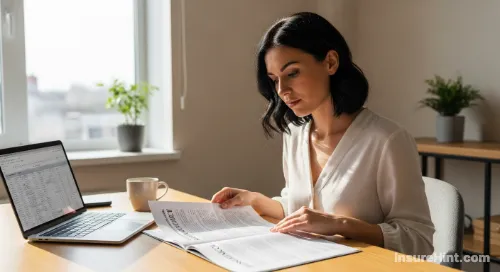 A small business owner carefully reviewing her general liability insurance policy to understand the coverage details.