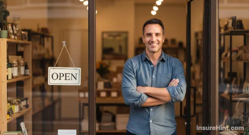 A confident small business owner standing in his shop, reflecting the peace of mind that comes with proper insurance.