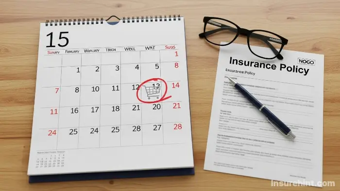A calendar with a date circled for an annual car insurance policy review and shopping session.