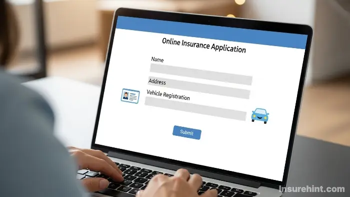 A person filling out an online application for one day car insurance on a laptop.