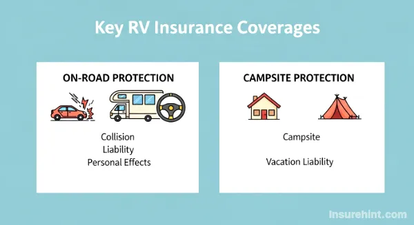 Infographic showing the different types of RV insurance coverage.