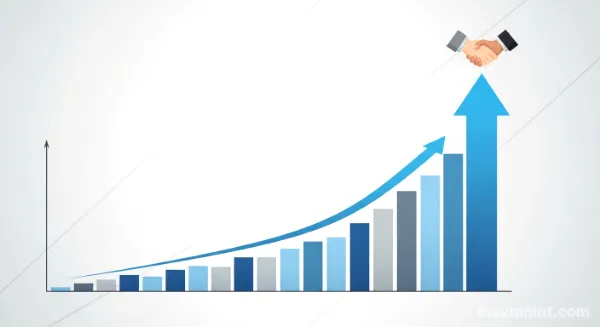 A rising growth chart culminating in a handshake, symbolizing business insurance as a partner in success.