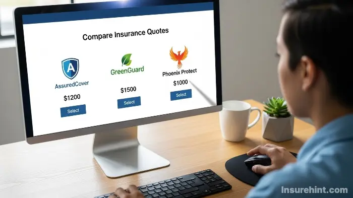 A person comparing cheap car insurance quotes from different companies on a computer screen.