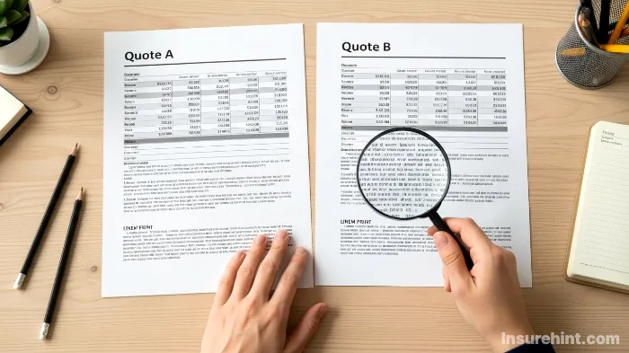 A person comparing two different motorcycle insurance quotes to find the best policy.