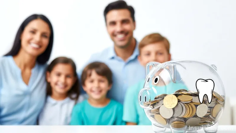 A piggy bank with a tooth symbol representing savings from dental insurance plans for major procedures.
