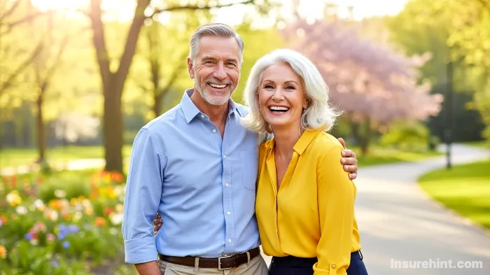 A happy senior couple smiling, representing the importance of dental insurance for seniors.