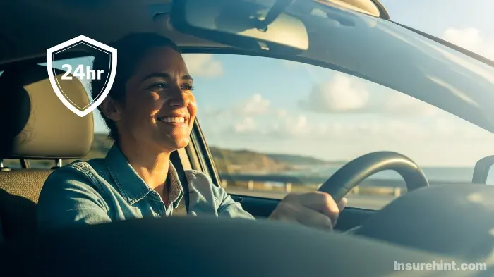 A happy driver feeling secure with their 1 day car insurance policy.