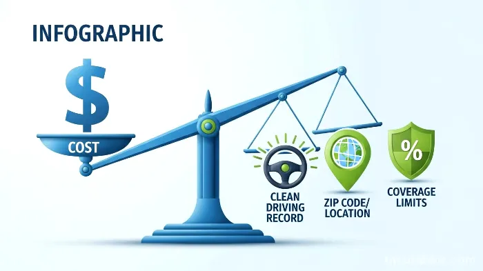 Infographic showing a scale with factors that influence the cost of non-owner car insurance.