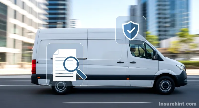 A commercial van with icons representing the search for the best van insurance quotes.