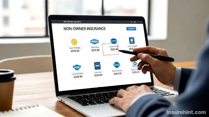 Person comparing non-owner car insurance quotes from different companies online.