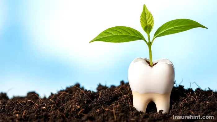 A plant sprout growing from a tooth, symbolizing an investment in oral health through dental insurance.
