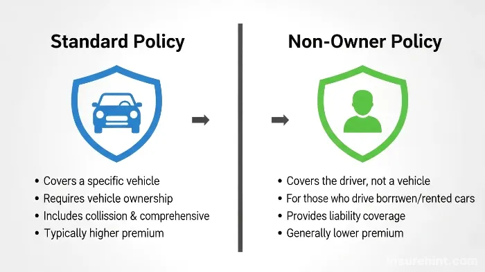 Graphic comparing a standard auto policy to a non-owner car insurance policy.