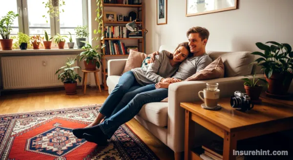 A happy renter relaxing in their apartment, enjoying the peace of mind that renters insurance provides.