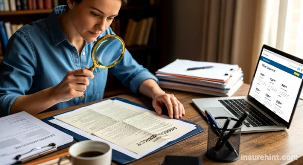 A person carefully reading the fine print of a van insurance quote document.