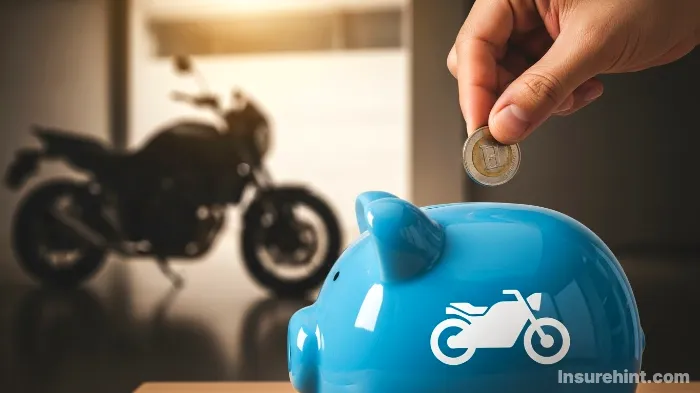 A piggy bank with a motorcycle icon, symbolizing saving money on cheap motorcycle insurance with Progressive discounts.