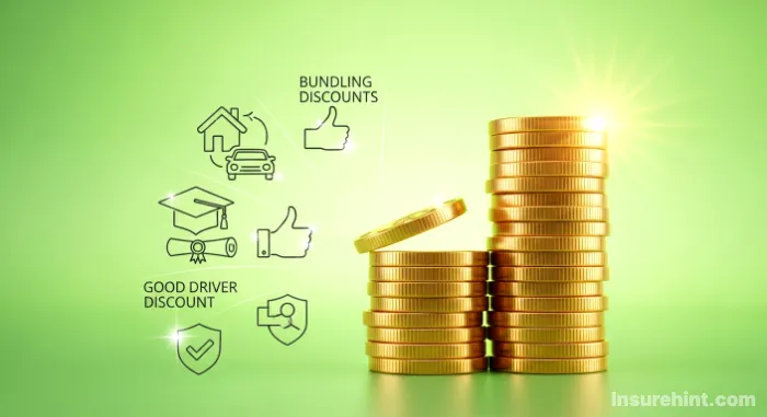 Visual representation of Geico motorcycle insurance discounts like bundling and good driver.