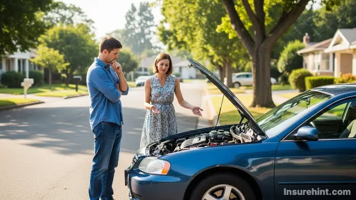 A potential buyer inspecting a car during a private sale before a test drive.