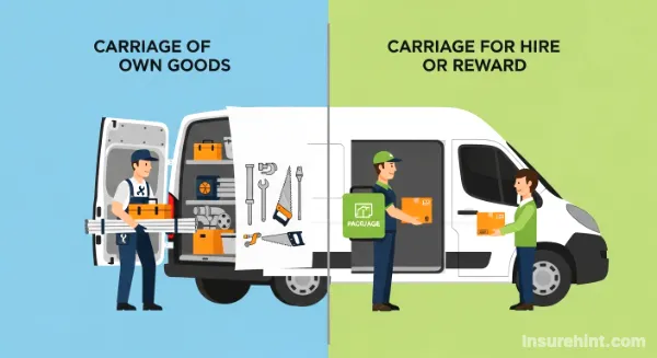 Infographic comparing carriage of own goods versus carriage for hire or reward for van insurance.