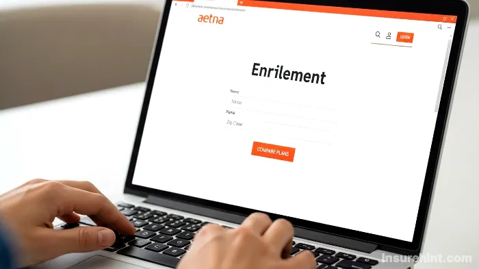 A person enrolling in an Aetna dental plan online using a laptop.