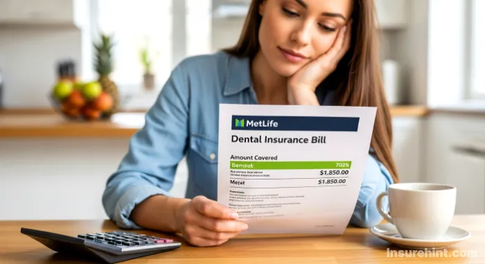 A woman feeling relieved after reviewing her Metlife dental insurance bill.