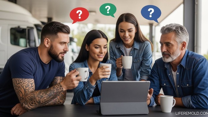 Truck drivers discussing frequently asked questions about one week truck insurance coverage