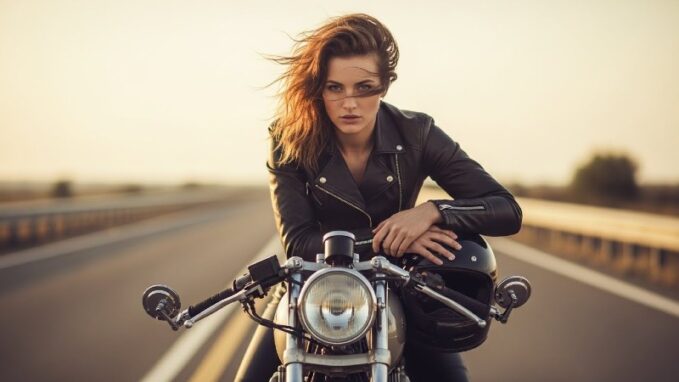 Woman rider on vintage bike needing one day bike insurance cover