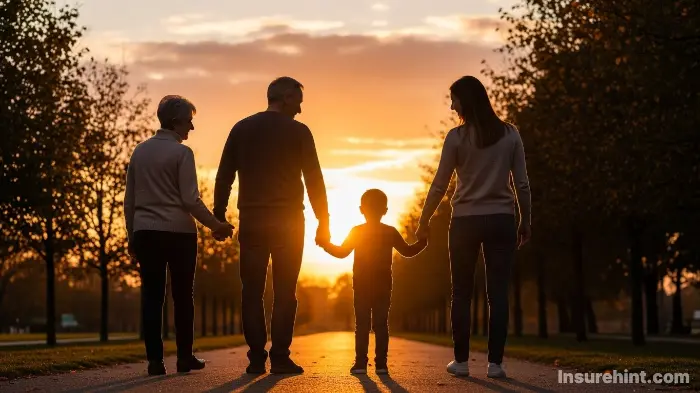 A multi-generational family walking together at sunset, symbolizing a secure future thanks to final expense planning.