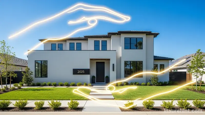 A modern family home being protected by the Allstate "good hands" insurance logo in 2025.