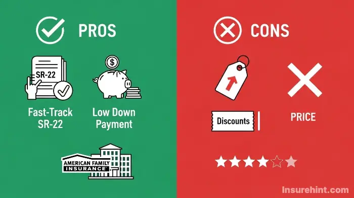 A visual summary of the pros and cons of The General Insurance.