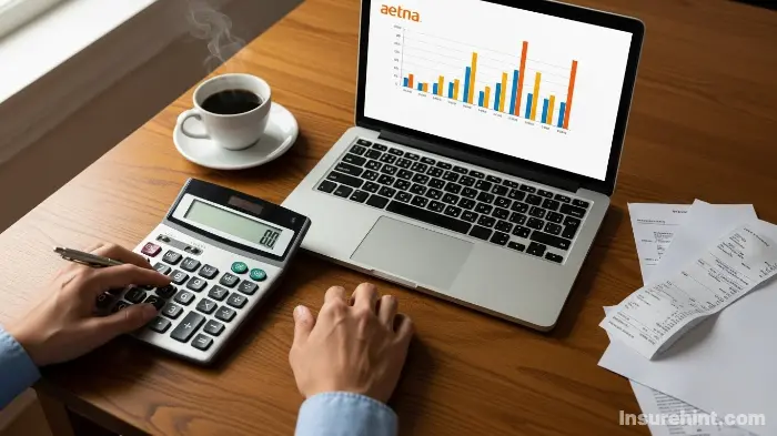 A person calculating their potential Aetna health insurance premiums and deductibles.