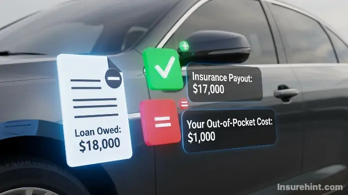 A visual representation of the calculation involved in a total loss scenario without gap insurance.
