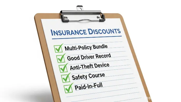 A checklist graphic showing common discounts available for campervan insurance.