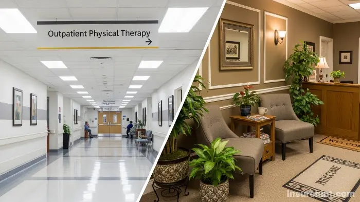 A comparison between a hospital physical therapy department and a private practice clinic.