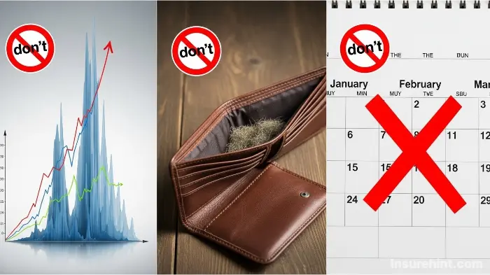 Visuals representing common mistakes to avoid with an IUL, like chasing illustrations or underfunding.