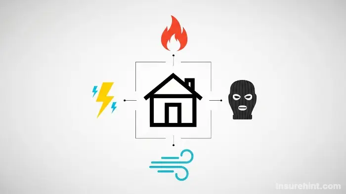 Infographic showing perils like fire, wind, and theft that builders risk insurance covers.