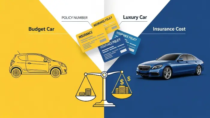 Budget versus premium car insurance comparison concept.