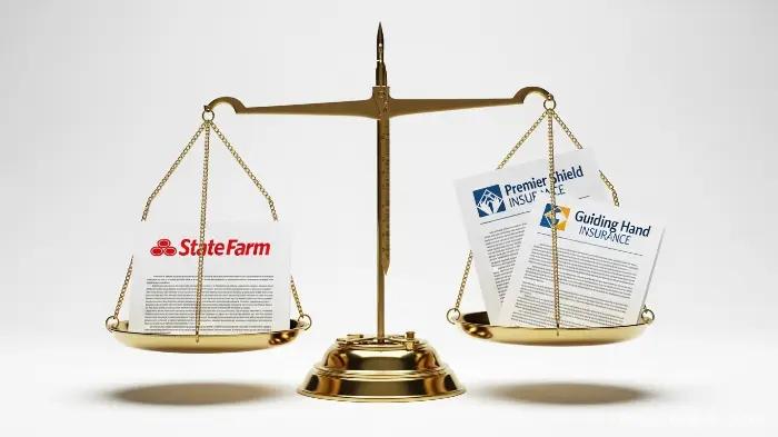 A balance scale weighing a State Farm insurance quote against quotes from other insurers.