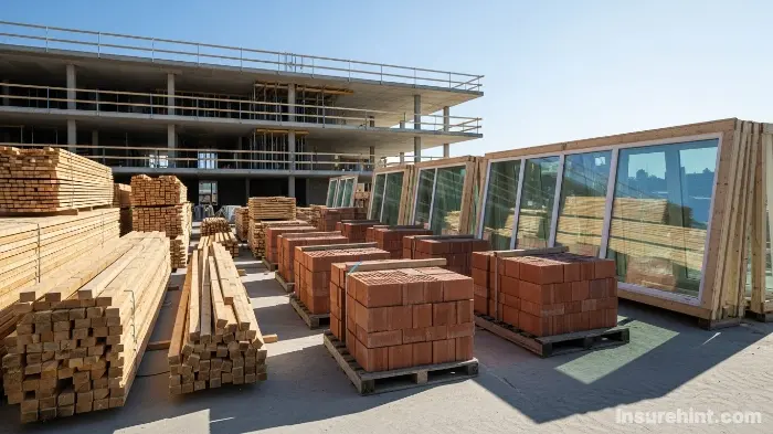 On-site building materials like lumber and windows covered by builders risk insurance coverage.